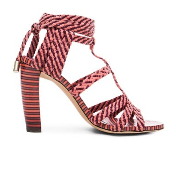 Jimmy Choo Trix 100mm Woven Multi-Wrap Sandal, Dark Shiraz/Coral 37 - Picture 2 of 16